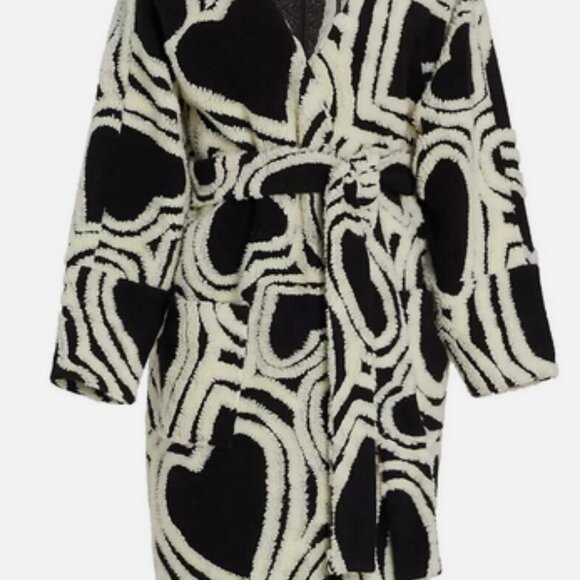 Farm Rio Black & White Heart Deco Maxi Fleece Coat - Picture 1 of 10